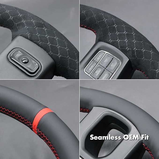 MEWANT Hand Stitch Steering Wheel Cover for 1500 2012-2018 1500 Classic 2019-2023 2500 3500 5500 2012-2018 Black Faux Leather Diamond Embossed Athsuede Interior Accessories