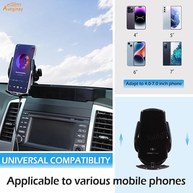 Aunginsy Center Console Dash Storage Tray With Mobile Phone Mount Compatible with Nissan Frontier 2009-2017, Dashboard Multi-Functional Phone Holder Storage Box, Dash Organizer Tray Insert Accessories