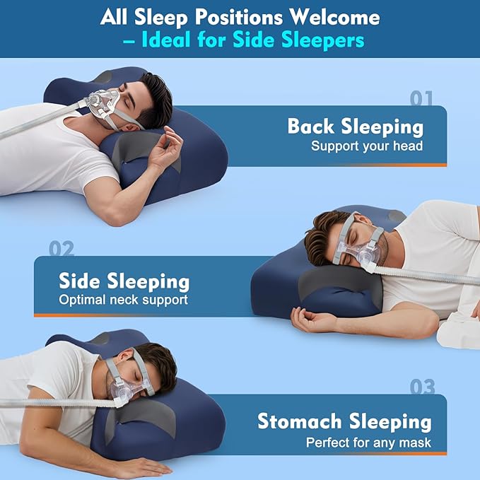 Adjustable CPAP Pillow for Side & Back Sleepers – Reduce Mask Air Leaks & Pressure, Cervical Memory Foam Neck Support with 2cm Removable Insert, Cooling Washable Cover – Fits Full Face & Nasal Masks