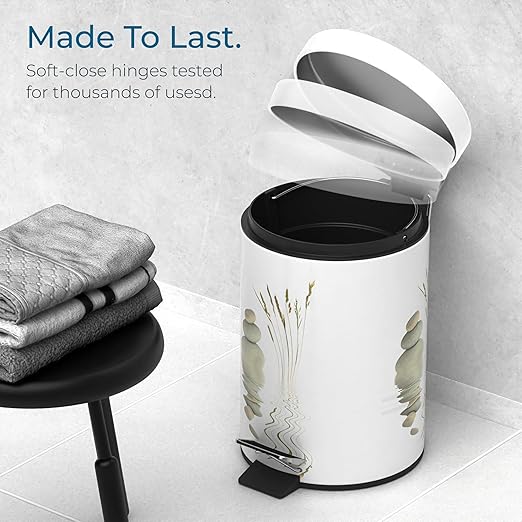 Sanilo Small Bathroom Trash Can with Lid [1.3 Gallon] - Lidded Tiny Trashcan for Garbage - Mini Metal Bin with Soft Closing Mechanism - Bath Room Accessoire Wastebin with Inner Bucket (Balance)