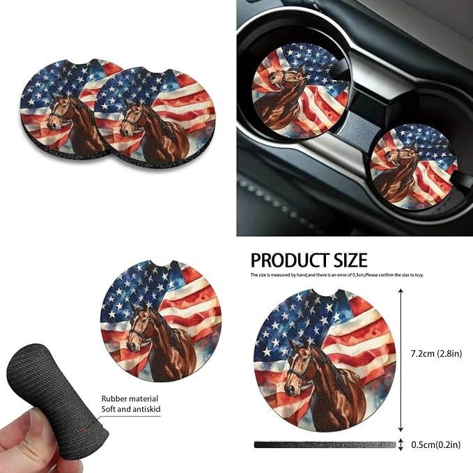 Horse American Flag Pattern Car Seat Covers Full Set, Car Interior Decor Set of 10 Steering Wheel Cover Cup Coasters Car Trash Can Air Vent Pounch Bag Keychain Universal Fit for SUV Truck Van