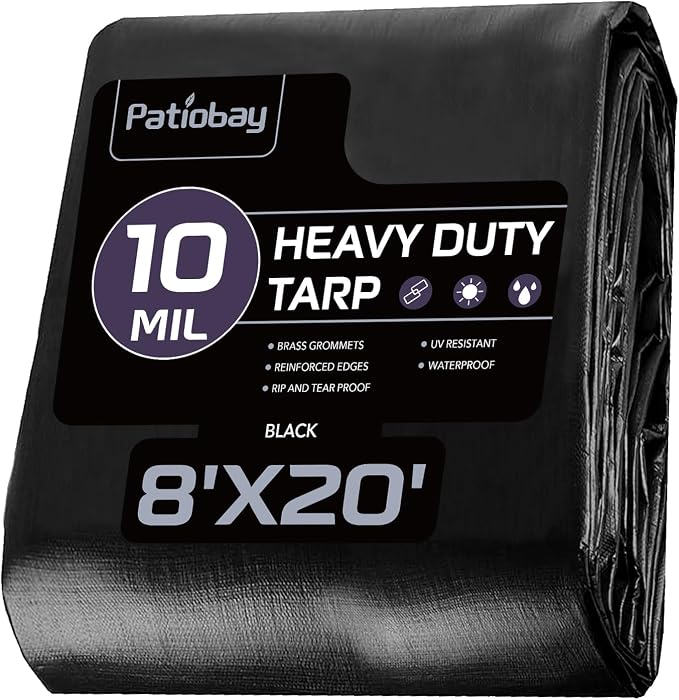 Tarp 8x20FT, 10 Mil, Heavy Duty Waterproof Tarps with Grommets Every 23.6", 420D Thick Plastic Tarp, UV Resistant, Tear & Fade Resistant, Reinforced Edges for Outdoor Pool, Camp, Tent