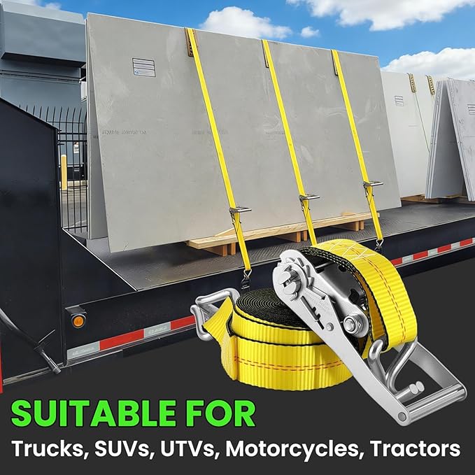 2 Inch Ratchet Straps Heavy Duty - 20ft Ratchet Tie Down Straps with J Hook - 10,000lb Break Strength Ratchet Tie Down Strap - Heavy Duty Ratchet Straps - Cargo Straps for Truck, Lawn Equipment