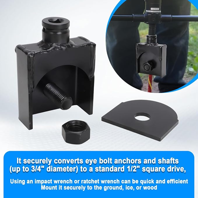 HD50 Heavy Duty 1/2" Square Drive Anchor Adapter - for Eye Bolts & Anchors up to 3/4" Shaft | Fits for Orange Screw Vortex | Impact Wrench Compatible