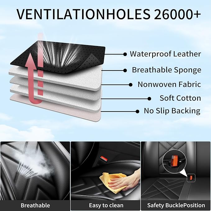 4Runner Car Seat Covers Custom Fit for Toyota 4Runner 2003-2025 2026, Premium Full Coverage Leather Automotive Seat Protectors, Waterproof Breathable, Airbag Compatible (2 Front Seats, Black)