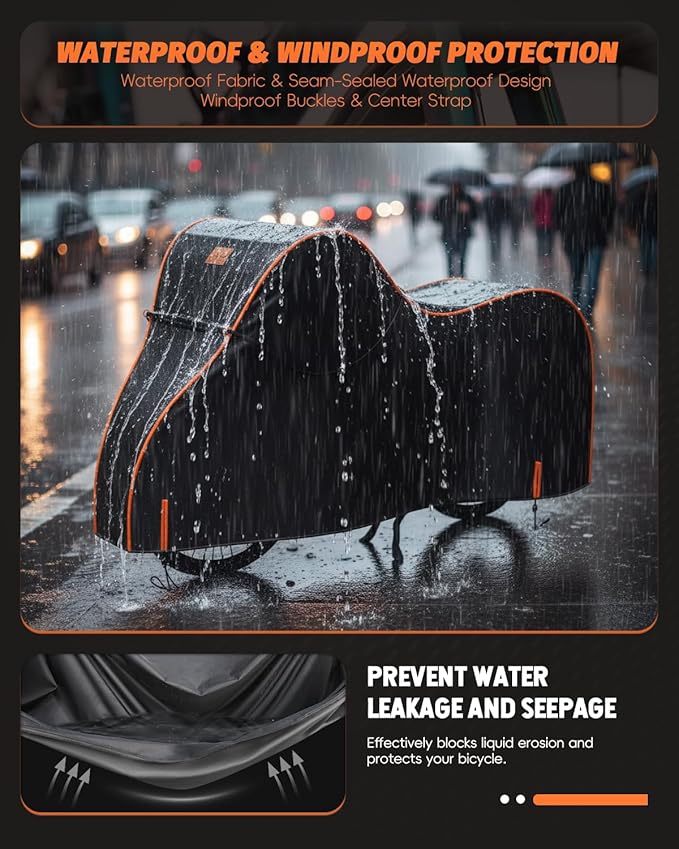 Bike Cover Waterproof Outdoor – 600D Heavy Duty Bicycle Covers for 1/2/3 Bikes – UV Rain Dust Snow Protection – Fits Road, Mountain, Cruiser, Ebike & Electric Bikes