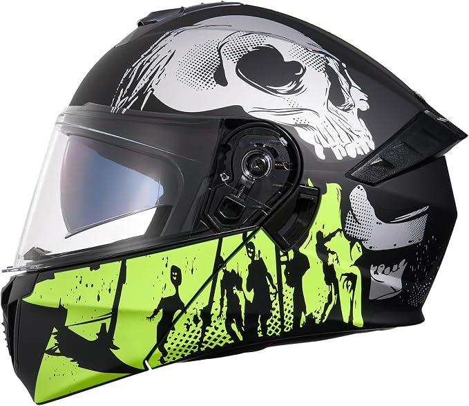 KYPARA Motorcycle Dual Visor Flip up Modular Full Face Helmet with DOT Certification of Impressionism