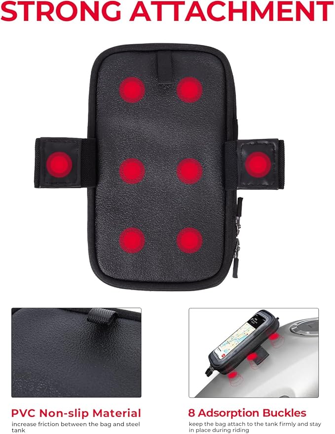KEMIMOTO Motorcycle Tank Bag Phone Holder Pouch with 8 Strong Adsorption Snaps for up to 6.3 inch Phone Touch Screen GPS Navigation