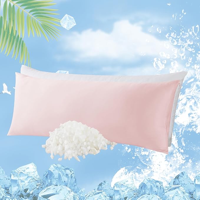WhatsBedding Memory Foam Body Pillow with Zippered Cooling Cover, Full Body Pillow for Adults, Long Pillow for Sleeping, Fluffy Supportive, Ice Pink