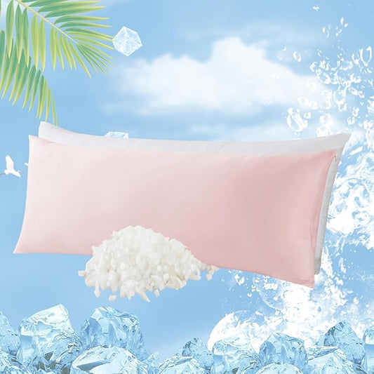 WhatsBedding Memory Foam Body Pillow with Zippered Cooling Cover, Full Body Pillow for Adults, Long Pillow for Sleeping, Fluffy Supportive, Ice Pink