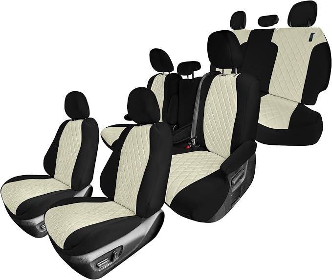 FH Group Custom Fit Car Seat Covers Specifically Made for Toyota Sienna 2021-2024, Beige Ultraflex Neoprene Full Set Automotive Seat Covers, 8 Seater SUV Seat Covers, Toyota Accessories