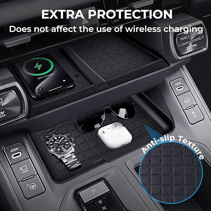 Wireless Charging Protective Mat & Center Console Storage Protective Mat for Toyota RAV4 2026, Interior Accessories Silicone Anti-Slip Console Cover Pad for 2026 RAV 4, Black