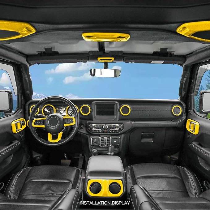 Barong for Jeep Wrangler JL JLU Gladiator JT 2018-2023 Accessories Interior Decoration Steering Wheel Gear Cup Holder Door Panel AC Air Vent Reading Light Cover 23PCS Full Set (Yellow)