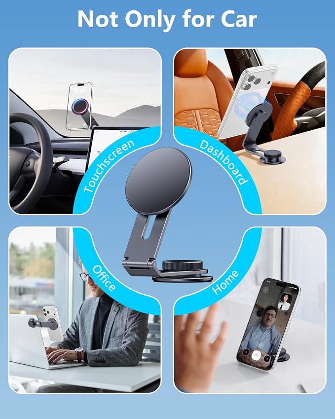 Tesla Phone Mount for Magsafe: Tesla Car Phone Holder for Tesla Model 3/Y Accessories 【Strongest N52 Magnet + 360° Adjustable】 Foldable Hidden Car Mount Magnetic iPhone & Android