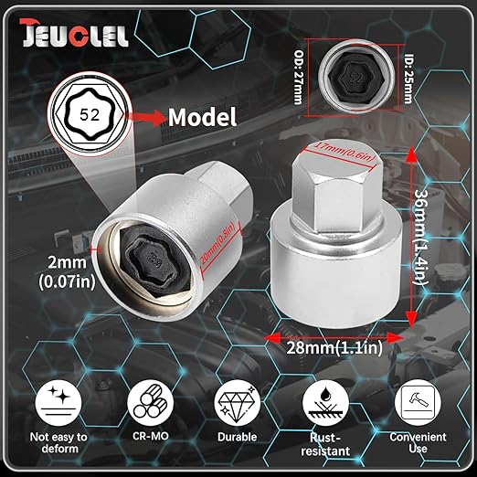 052 Wheel Locking Nut Key for BMW, Socket OD 27mm - ID 25mm, Anti-Theft Lug Nut Removal Tool