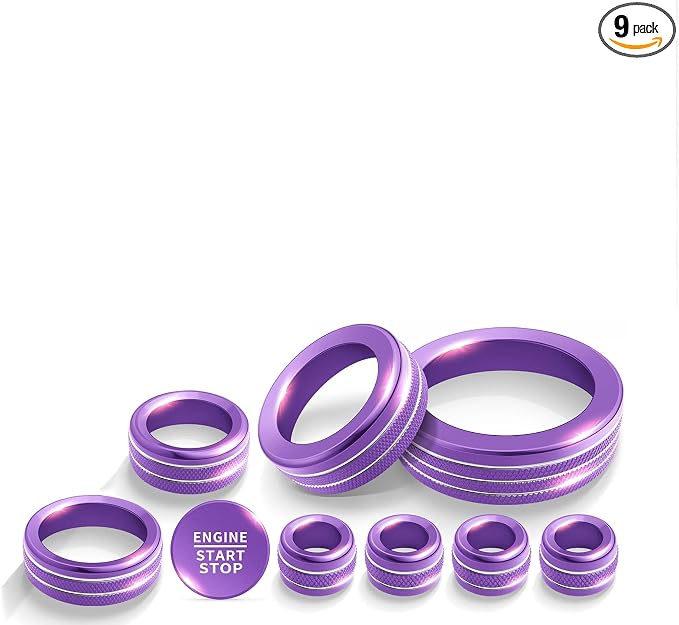 for 2025-2026 Ford Bronco Sport Accessories (Not for Bronco) 9PCS Aluminum Alloy Knob Cover Trim Set for Push Start, Volume, Air Vent Tabs, Headlight & Gear Shift Knob (Purple)