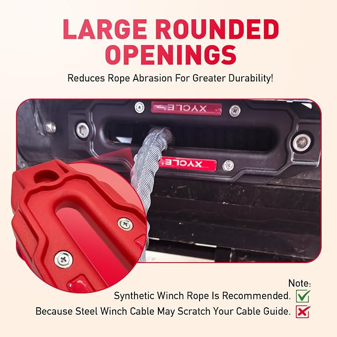 Winch Fairlead with Tow Hook, Red, 10 in. (254 mm) | Synthetic Rope Fairlead, Forged Winch Hook, 10000 lb. - 20000 lb Towing, For SUV Truck Trailer Jeep, Electric Winches