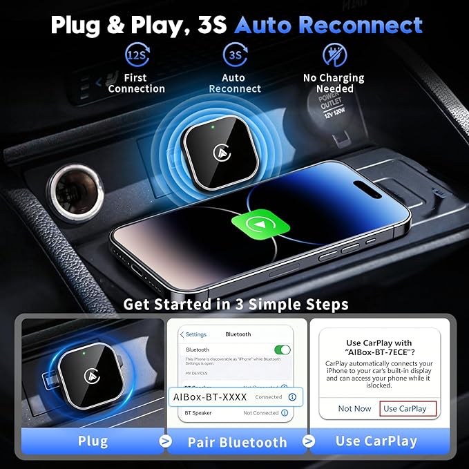 2-in-1 Wireless CarPlay and Android Auto Adapter, 2026 Upgraded Wired to Wireles s Converter, Wireless CarPlay Adapter for Apple iPhone & Android,Plug-and-Play, Stylish and Compact Design