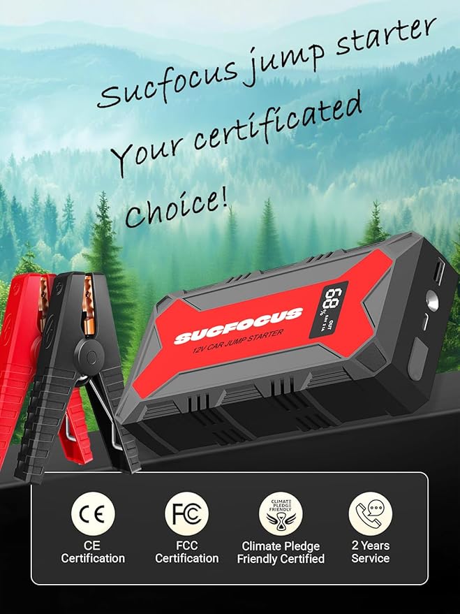 Car Battery Jump Starter, 4000A Battery Jumper Starter Portable (for 9.0L Gas or 7.0L Diesel Engine), Jump Box, Jump Starter Battery Pack with Jumper Cable, LED Light, USB QC3.0 (Red)