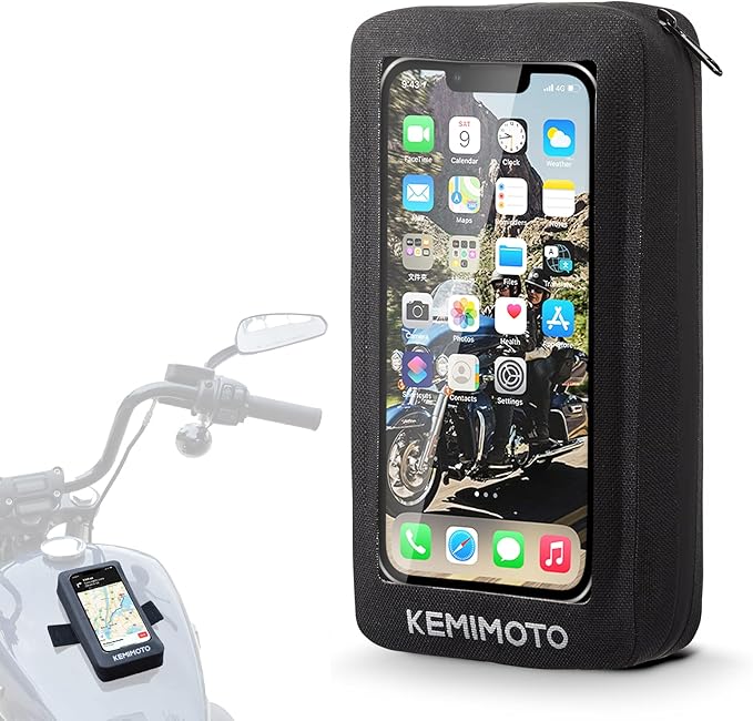 KEMIMOTO Motorcycle Waterproof Tank Bag Phone Pouch Case TPU Bag Sensitive Touch Screen Compatible for Cell Phone up to 6.5 Inch Black