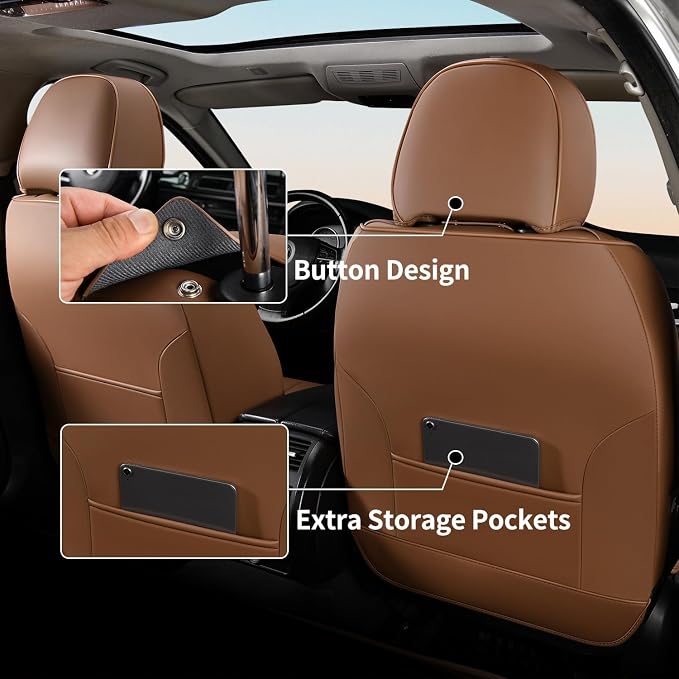 FLORICH Leather Car Seat Covers Full Set, Breathable Waterproof Nappa Leather Seat Covers, Gary Seat Covers, Automotive Interior Cover Universal for Cars SUV Truck Sedan - Coffee