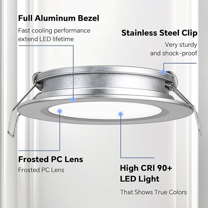 acegoo RV 2.75" Recessed LED Ceiling Light 12V Ultra-Thin Puck Light, Dimmable RV Lights Interior for Camper Van Truck Motorhome Boat Sailboat Roof Under Cabinet Lighting, 6 Pack (Sliver,Cool White)