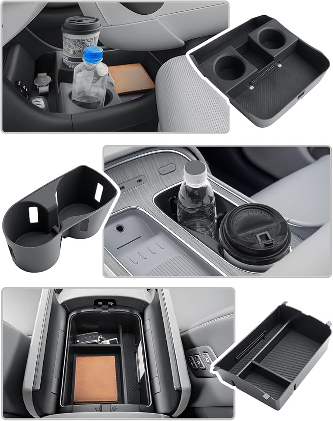 CDEFG 3Pcs for 2026 Hyundai Palisade Center Console Organizer & Cup Holder | 2026 Hyundai Palisade Accessories, Middle Console & Lower Console Storage Box & Cup Holder, Only for Split Armrest