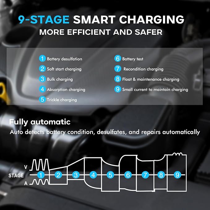 30-Amp Battery Charger for Lithium LiFePo4 Lead Acid Deep Cycle (AGM/Gel), 6V/12V/24V Battery Charger & Maintainer, Trickle Charger for Car Truck Motorcycle Lawn Mower Marine