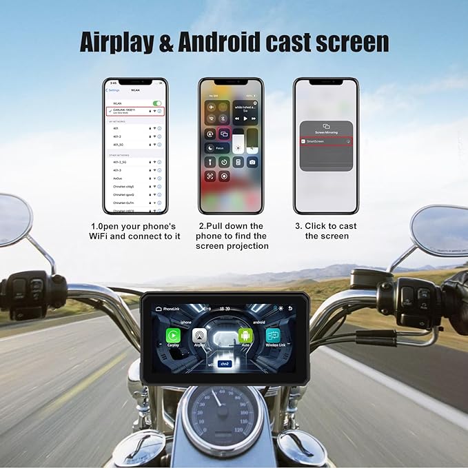 SIXWIN Wireless Motorcycle CarPlay Android Auto 6 Inch Car Play Moto Support TPMS Bluetooth IP68 Waterproof for Motorbike GPS Navigation,Siri,Google Assistant
