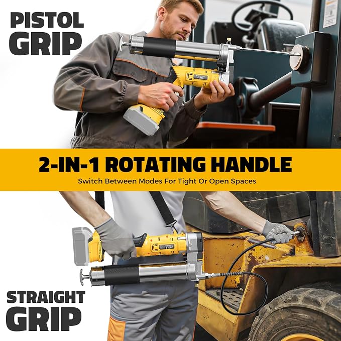 Ecarke Cordless Grease Gun Compatible with DeWalt 20V Battery, 12000PSI Max Electric Grease Gun, Dual Pistol & in-Line Grip, Works with Bulk & Cartridge Grease, with 39" Hose & 4 Couplers (Tool Only)