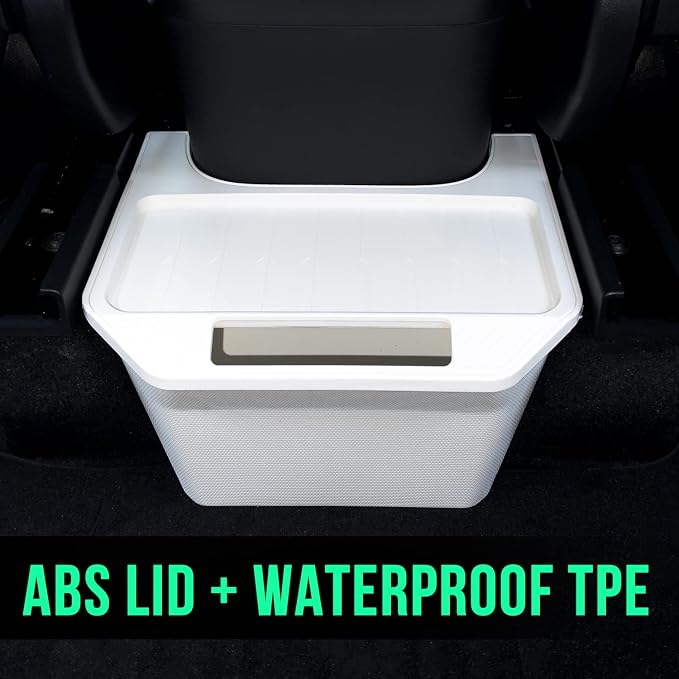 2020 2021 2022 2023 Tesla Model Y Rear Center Console Organizer behind Seat, Trash Can/Second Row Tissue Holder/Storage Bin for Model Y Accessories（White）