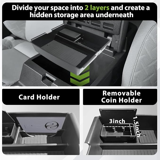 Muslogy Dashboard Storage Box & Center Console Organizer Compatible with 2024 Tacoma Accessories 8-inch Screen & Middle Console Storage Box ABS Material with Anti-Slip Mats