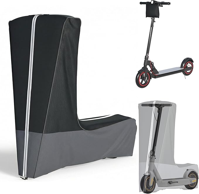 Durable Electric Scooter Cover Waterproof Outdoor Model, Fits 300W to 2000W Scooters Universal Weatherproof Dustproof Storage Cover with Drawstring (Black & Gray, Dimensions: 54“L x 28”W x 52"H)