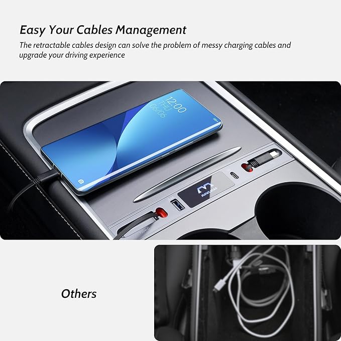 2 USB C Charging Hub for Tesla (Carbon Fiber), Retractable 27W Fast Charger for iPhone 15 is Necessary Tesla Model 3/Y Accessories (2024-2021) but not Highland or Juniper Compatible