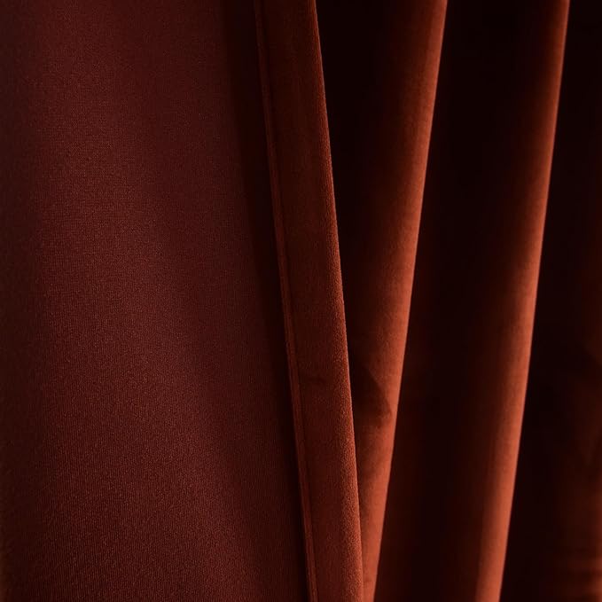 Roslynwood Luxury Soft Burnt Ochre Velvet Curtains 108 inches Long Back Tab Thermal Insulated Blackout Window Drapes for Living Room/Bedroom/Dining Room, W52 x L108, 2 Panels