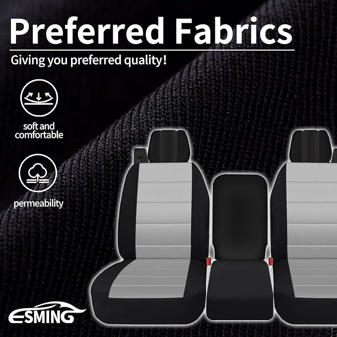ESMING 40/20/40 Durable Oxford Fabric Front Split Bench Seat Covers for Ford F150 XL Standard Cab 2004 2005 2006 2007 2008 with Integrated Seatbelts & Solid Armrest-Gray