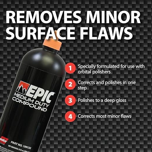 Malco EPIC Medium-Duty Car Polishing Compound – Best Minor Scratch Remover | All-in-One Compound for Polishing Car Paint | Dust-Free, Swirl-Free Finish | Removes P2500 Sand Scratches | 16 Oz. (109116)