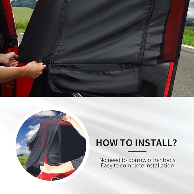 RAZPOY for Jeep Front Window Sun Shade, Window Screen Curtains Cover for Camping Compatible with 2007-2023 Jeep Wrangler JK JL & Gladiator JT, Side Curtain Nets