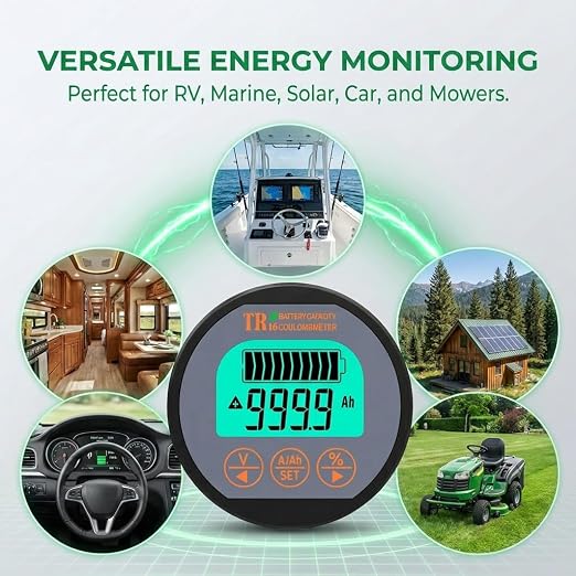 Battery Monitor with Shunt Voltage Ampere Capacity Tester High Precision Battery Level Indicator 80V 350A for Car RV Boat Golf Cart Motor Solar Batteries
