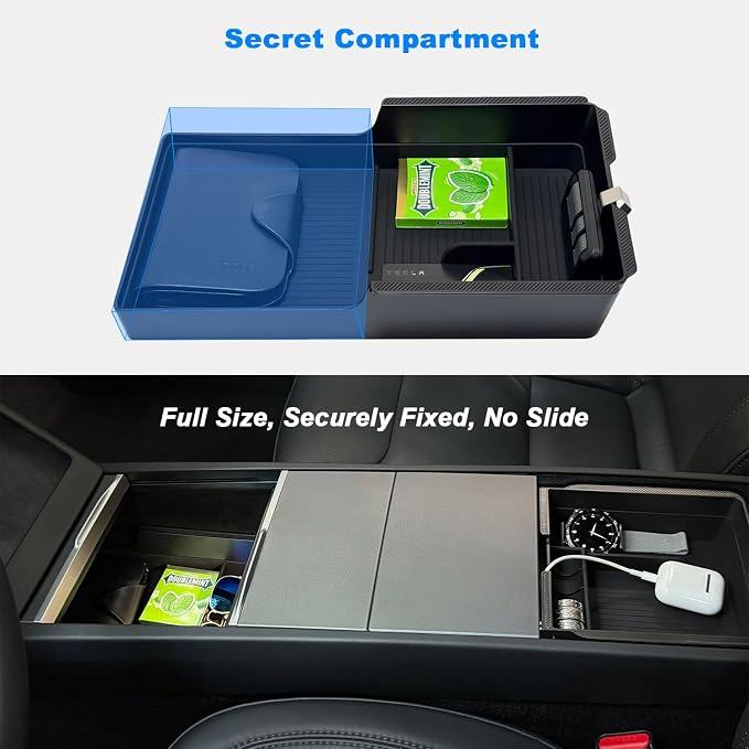 JVMA Full Size Center Console Organizer Tray & Armrest Organizer Set | for Tesla Model Y YL Juniper 2026 2025 and Tesla Model 3 Highland 2026-2024 Accessories No Slide US Patent