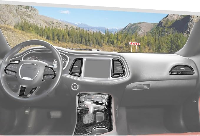 Jimen Fit for Dodge Challenger 2015-2023, 9PCS Carbon Fiber Interior Kits - Dash Air Conditioning Vent Cover, Gear Shifter Panel Trim