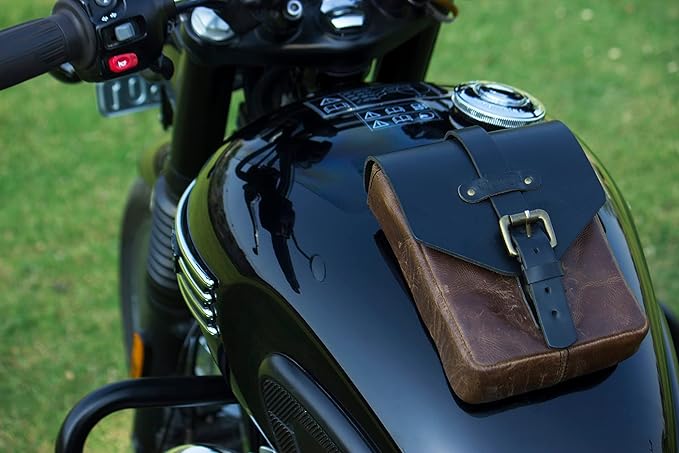 Trip Machine Company Genuine Leather Motorcycle Magnetic Fuel Tank Pouch to Carry All Your Riding Essentials (Tobacco Brown)