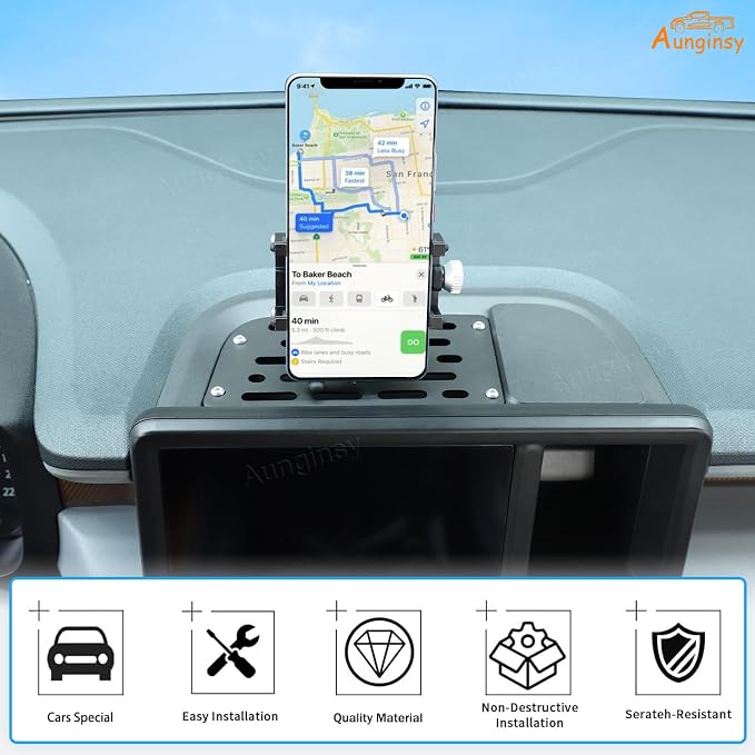 Aunginsy Center Console Dash Phone Mount Compatible with Ford Maverick 2022 2023 2024, Car Dashboard Mobile Phone Bracket Instrument Table Organizer Storage Tray Groove Cell Phones Holder Accessories