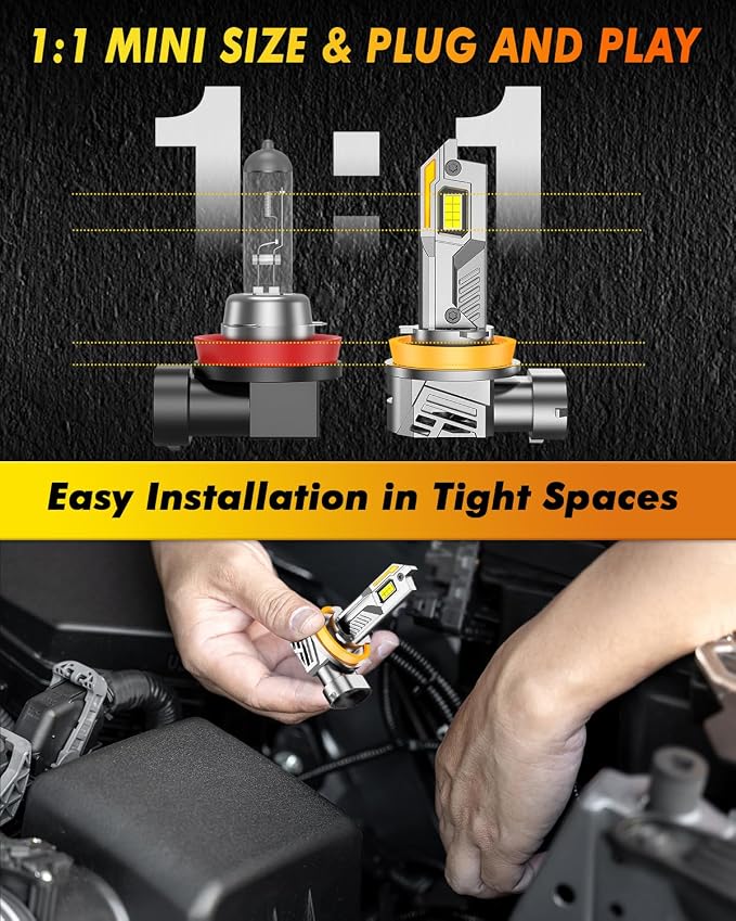 Termitor H11/H9/H8 Light Bulbs, 50,000LM 12X Super Brighter with Turbo Cooling Fan, 6500K Cool White H11/H9 Fog Light Bulbs and Off-Road Lights, IP68 Waterproof, Plug-N-Play, Pack of 2