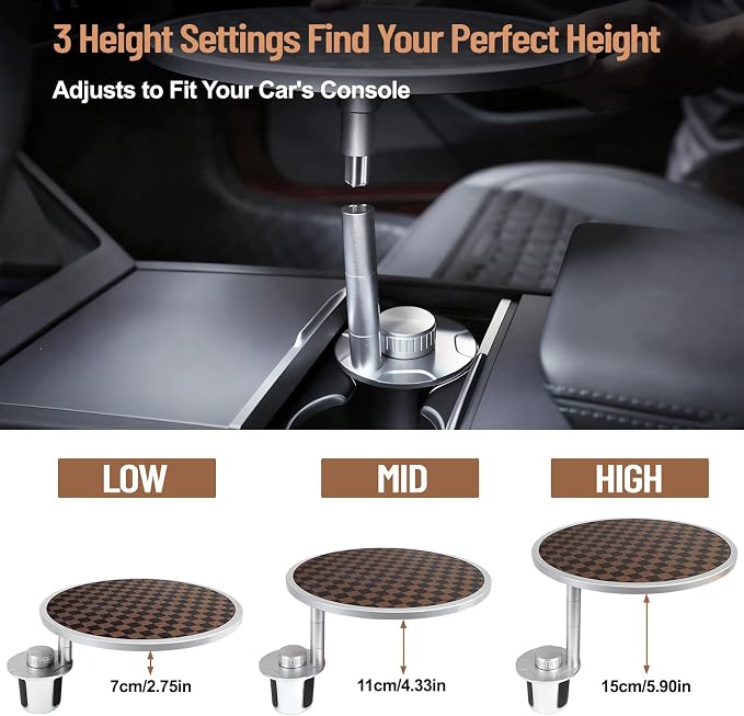 Car Tray Table & Car Desk for Laptop with 2 Risers and Anti-Slip Pad, 360° Rotating Cup Holder for Working and Eating Compatible with Tesla Model 3/Y/S, Ford F150/Explorer/Maverick & Most Vehicles/EV
