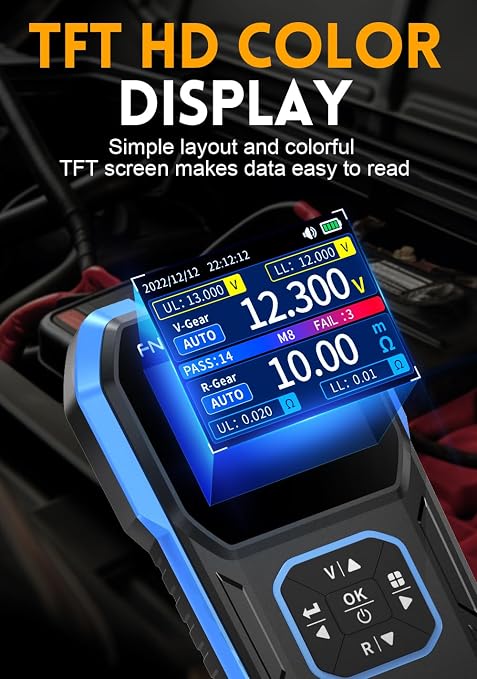 【Upgraded Kelvin Four-Terminal Sensing】 WESTOBIG Battery Tester Internal ResistanceTester for Universal Batteries Meter, Car Battery Tester, 0-100V 0m-200Ω, Digital Battery Analyzer for Automotive