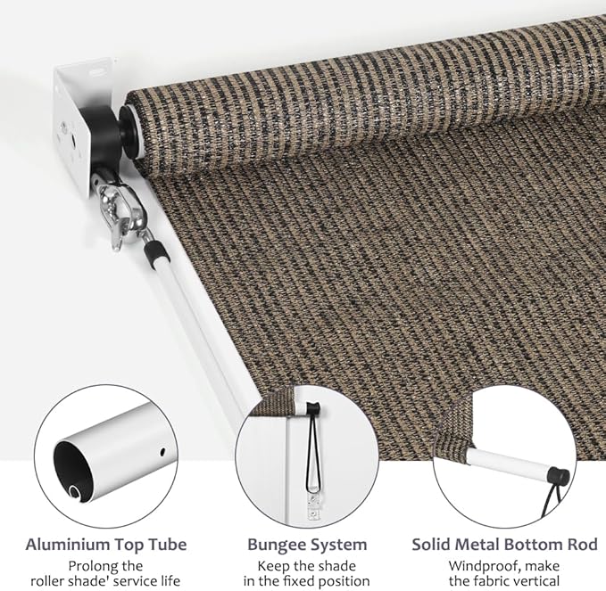 KELIXU Patio Shades Roll Up Outdoor Blind, 4' W x 6' H Cordless Sun Shade Privacy Screen with 90% UV Protection Exterior Roller Shade Cloth for Porch Pergola Backyard Windows Balcony, Mocha