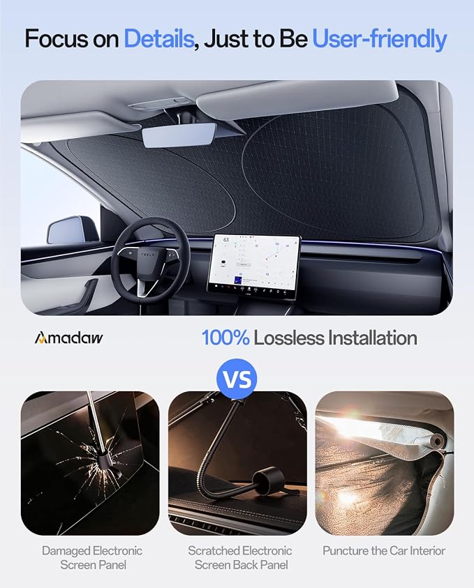 Windshield Sun Shade for GMC Terrain/Acadia/Yukon 2000-2026, Custom Fit Sunshade, 100% UV Block & Heat Insulation, Foldable Car Sunshade with Storage Bag, Protect Interior Accessories