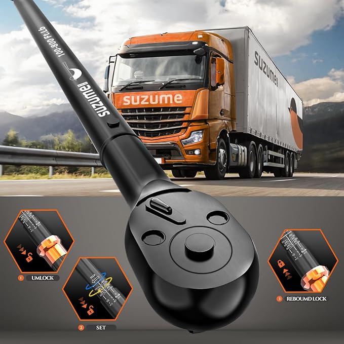 SUZUME 1 Inch Torque Wrench (200-1200 Ft.Lb/ 271-1627 N.m) ±3% Accuracy Loud Click Reversible Head Cr-V Steel Torque Wrenches for Mining Equipment, Marine Vessels, Construction Machinery,Rail