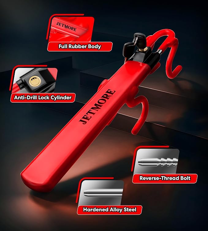 Jetmore Car Steering Wheel Lock Anti-Theft Device, Wheel Locks for Cars, Dual Hooks, Car Lock Steering Wheel, Car Anti-Theft Device, Saw-Resistant Alloy Steel, for Cars, SUVs & Trucks